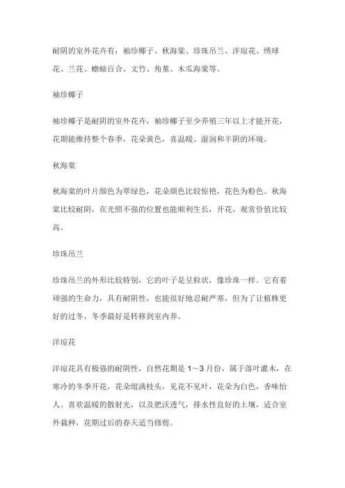 喜阴的室外植物花卉有哪些