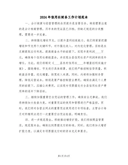 2024年信用社财务工作计划范本（二篇）