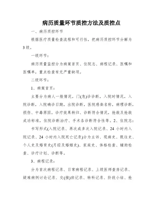病历质量环节质控方法及质控点