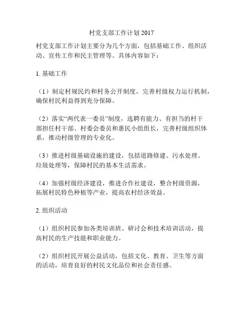 村党支部工作计划2017