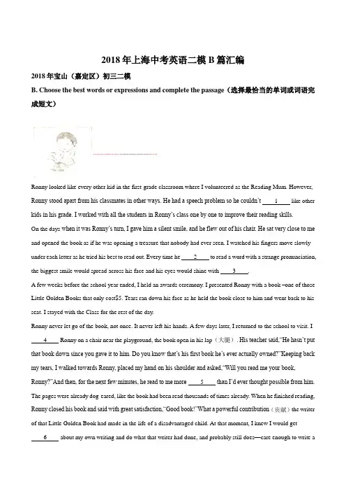 2018年上海中考英语二模B篇汇编(解析版)
