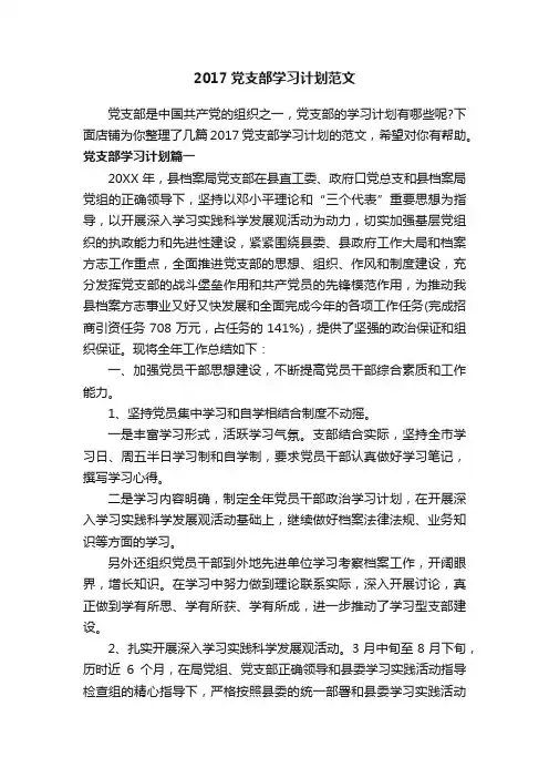 2017党支部学习计划范文