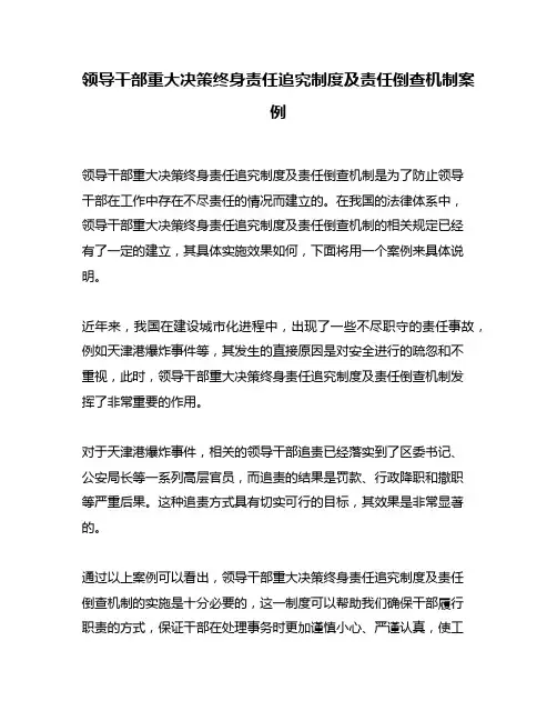 领导干部重大决策终身责任追究制度及责任倒查机制案例
