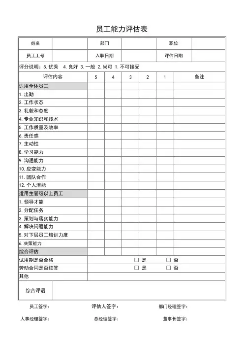 员工能力评估表