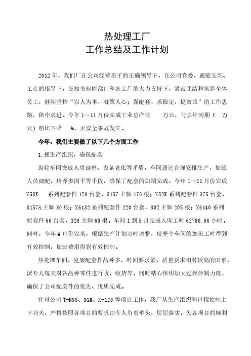 热处理工厂工作总结及下一年工作计划