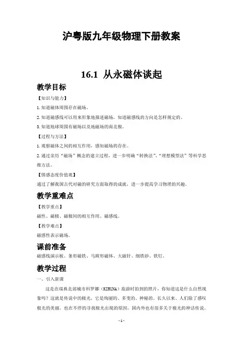 沪粤版九年级物理下册全册教案