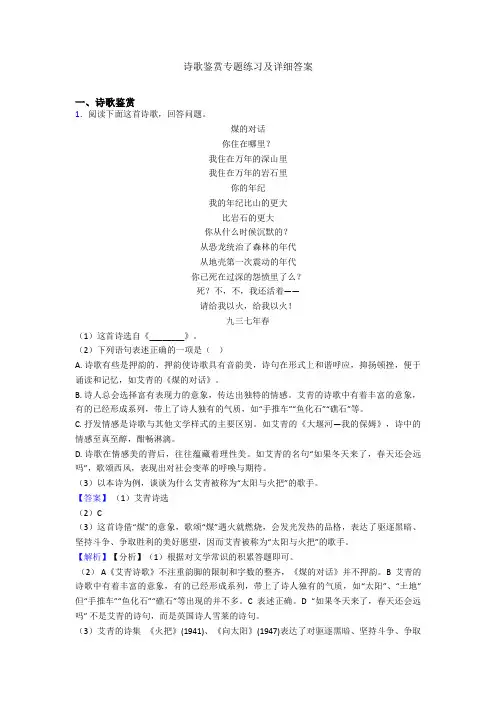 诗歌鉴赏专题练习及详细答案