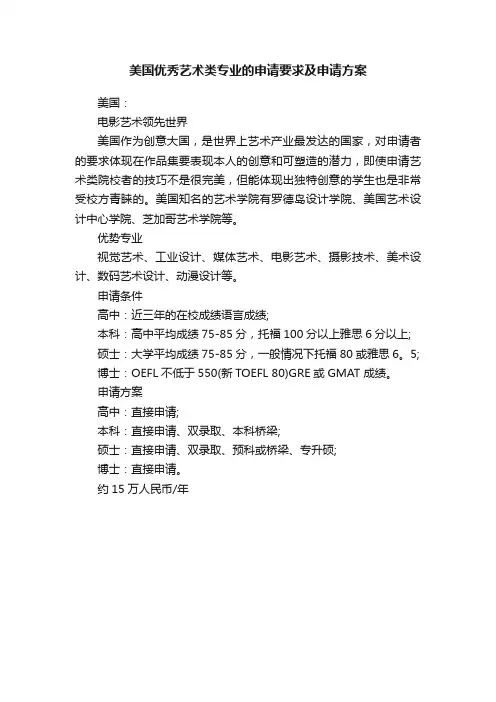 美国优秀艺术类专业的申请要求及申请方案