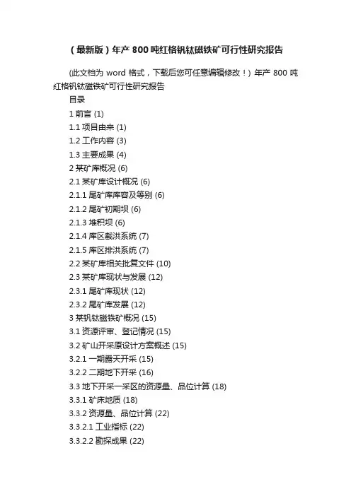 （最新版）年产800吨红格钒钛磁铁矿可行性研究报告