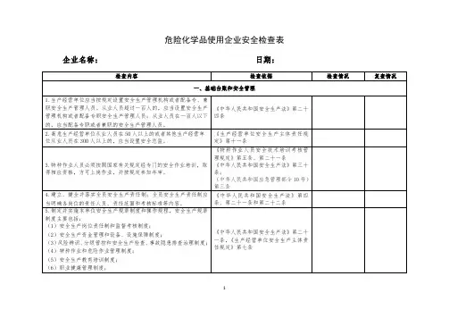 危险化学品使用企业(工贸)现场安全检查表