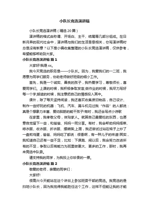 小队长竞选演讲稿（精选20篇）