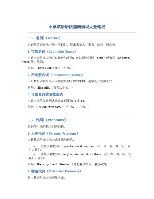 小学英语语法基础知识大全笔记