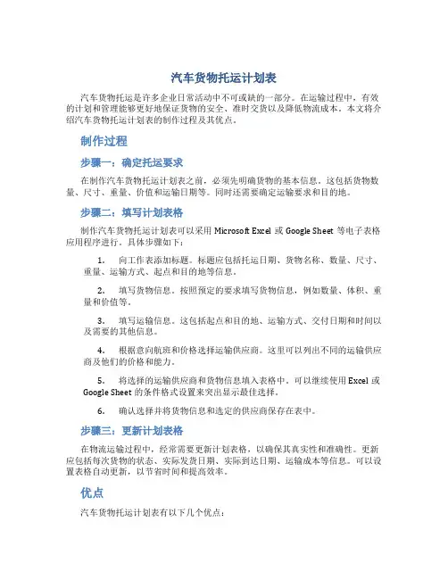 汽车货物托运计划表