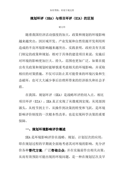 规划环评(SEA)与项目环评(EIA)的区别