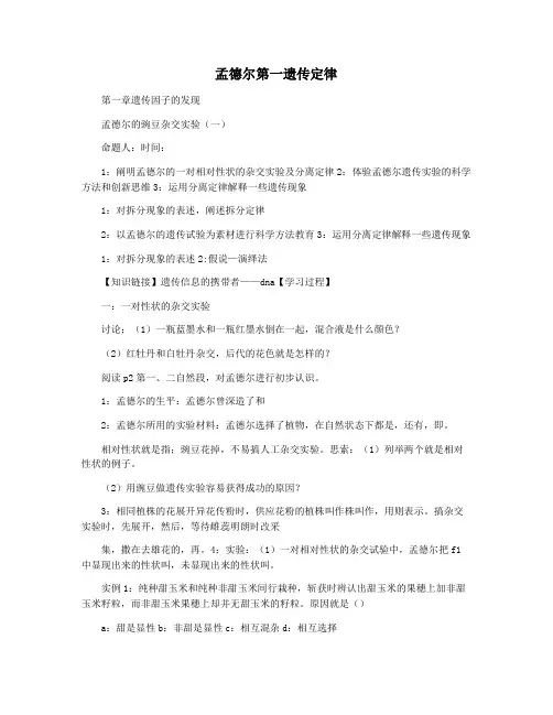 孟德尔第一遗传定律