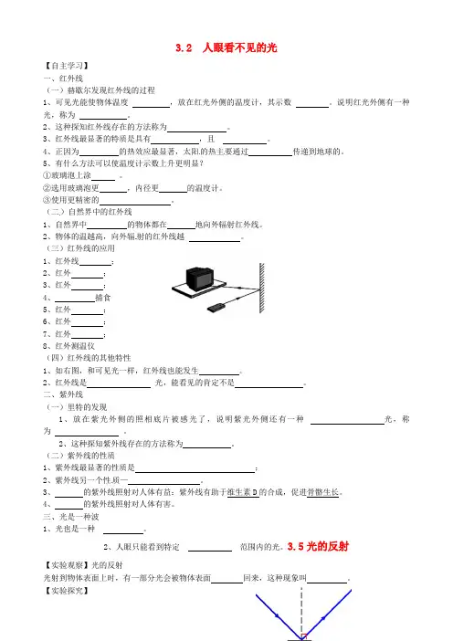 八年级物理上册 3.2 人眼看不见的光学案  苏科版