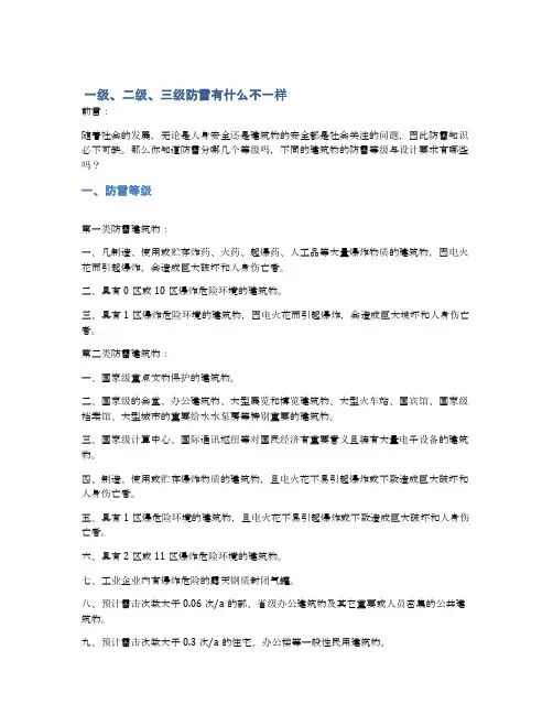  一级、二级、三级防雷有什么不一样