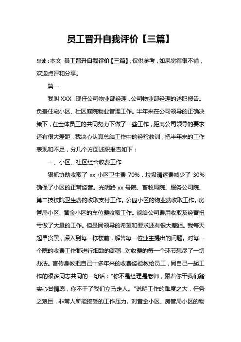 员工晋升自我评价【三篇】