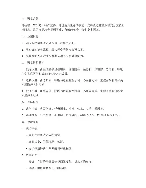 肺栓塞紧急预案及流程