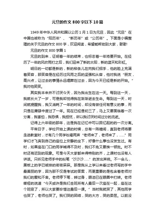 元旦的作文800字以下10篇