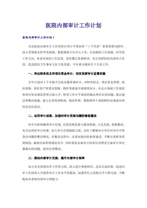 医院内部审计工作计划