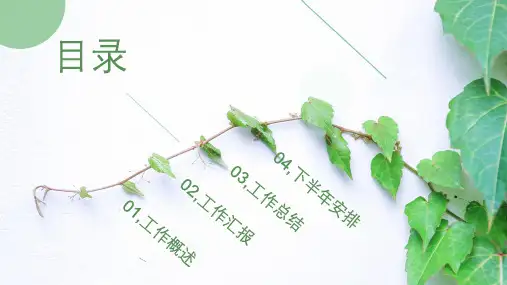 简洁绿叶年中工作总结PPT模板