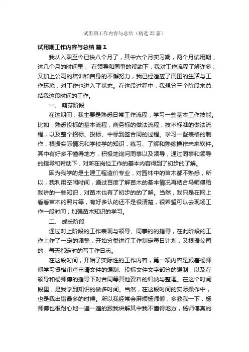 试用期工作内容与总结（精选22篇）