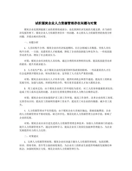 试析煤炭企业人力资源管理存在问题与对策