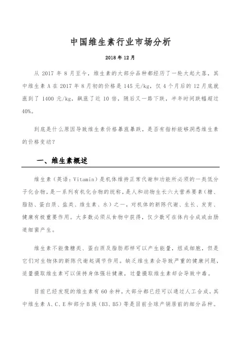 中国维生素行业市场分析