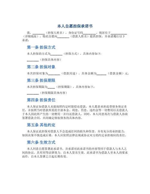 本人自愿担保承诺书