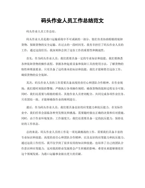 码头作业人员工作总结范文
