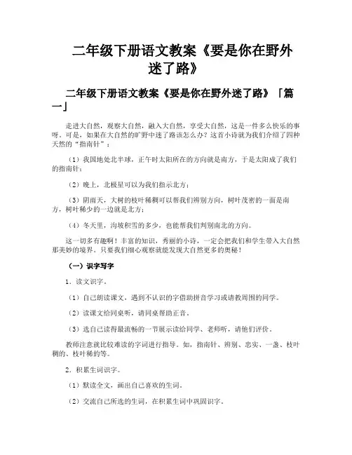 二年级下册语文教案《要是你在野外迷了路》