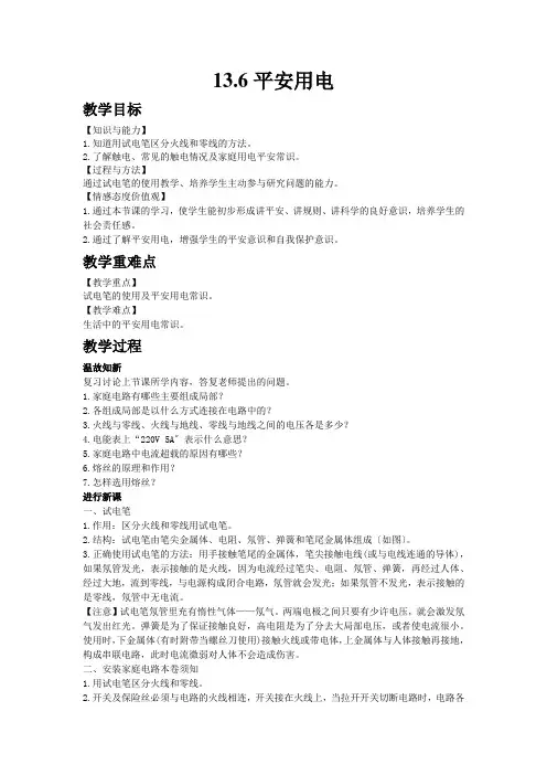 (新)北师大版物理九年级《13.6  安全用电》公开课(教案)