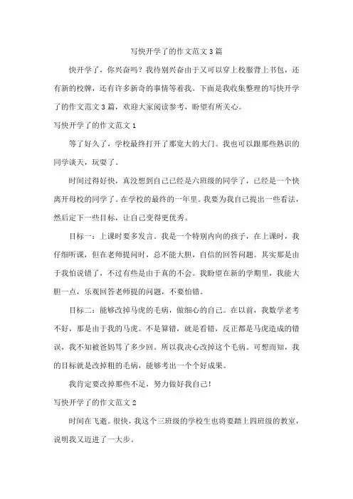 写快开学了的作文范文3篇
