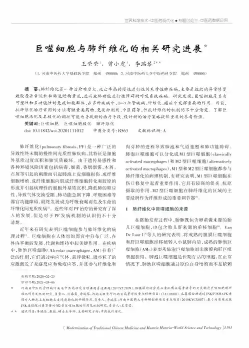 巨噬细胞与肺纤维化的相关研究进展