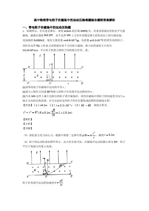 高中物理带电粒子在磁场中的运动压轴难题综合题附答案解析