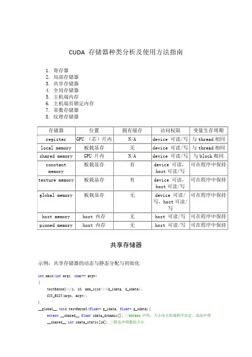 CUDA 存储器种类分析及使用方法指南