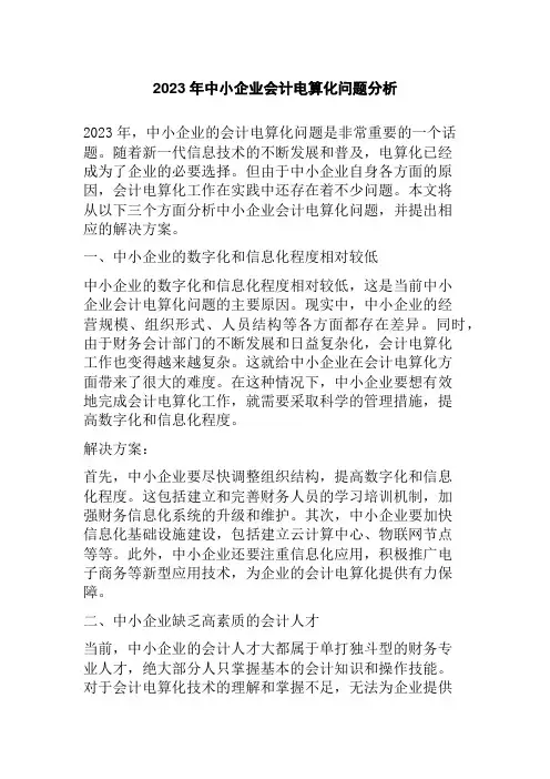 2023年中小企业会计电算化问题分析
