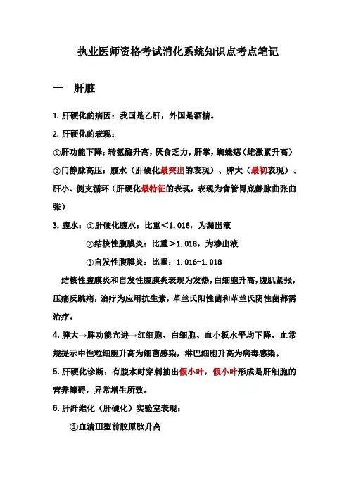 执业医师资格考试消化系统知识点考点笔记
