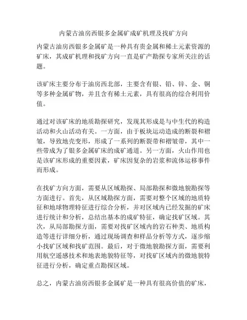 内蒙古油房西银多金属矿成矿机理及找矿方向
