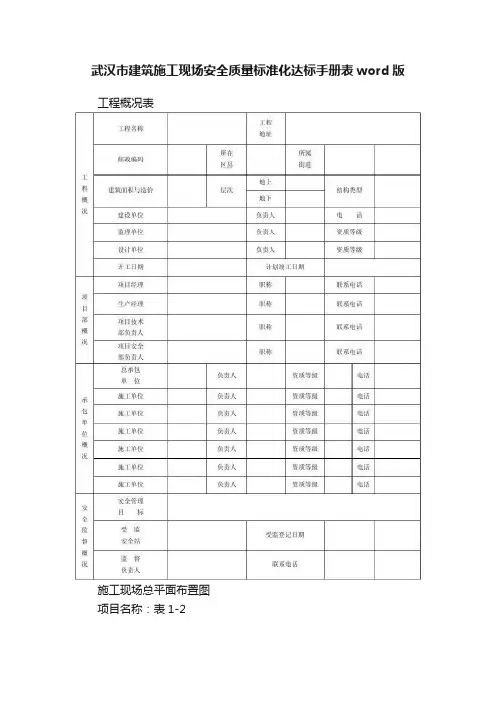 武汉市建筑施工现场安全质量标准化达标手册表word版