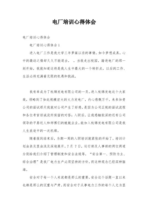 电厂培训心得体会