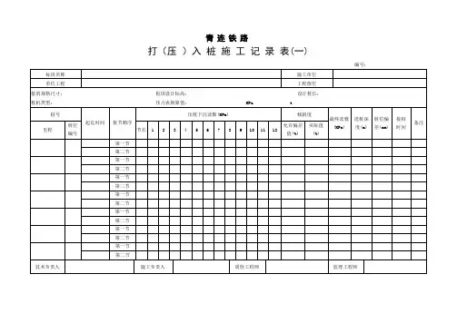 打(压 )入 桩 施 工 记 录 表