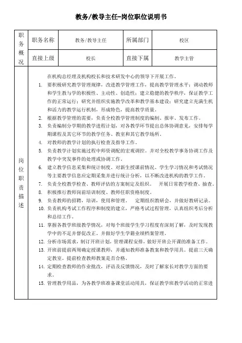 岗位职位说明书和岗位职责描述-教务教导主任