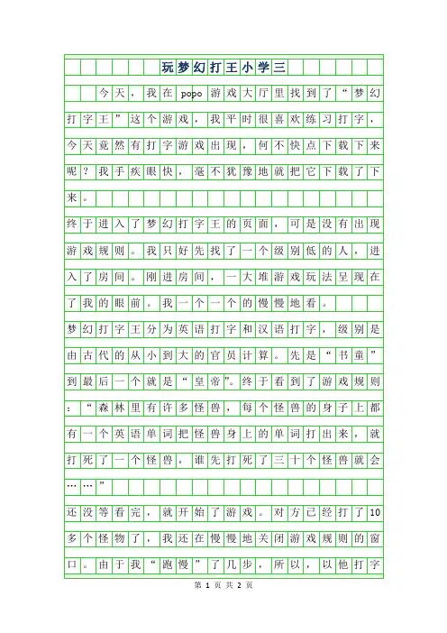 2019年玩梦幻打字王小学三年级作文
