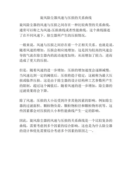 旋风除尘器风速与压损的关系曲线