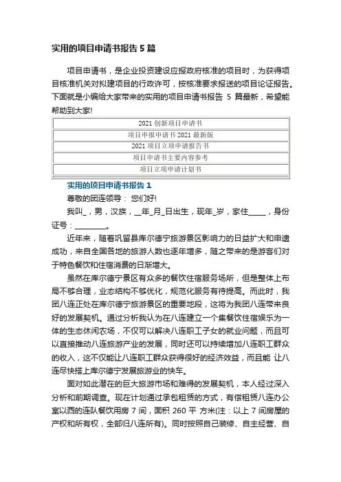 实用的项目申请书报告5篇最新