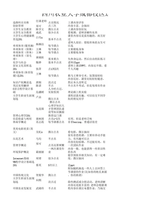 四川农业大学成都校区选修攻略