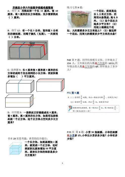 苏教版小学六年级数学错题难题整理
