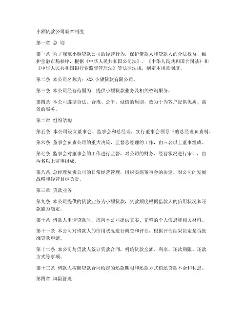 小额贷款公司规章制度